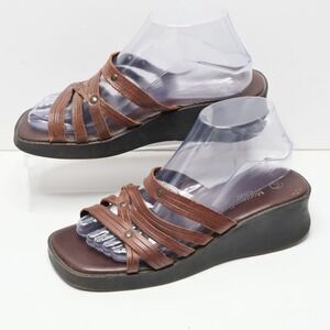 Montego Bay Club Womens 7.5 Brown Leather Strappy Wedge Platform Sandals 17 y2k
